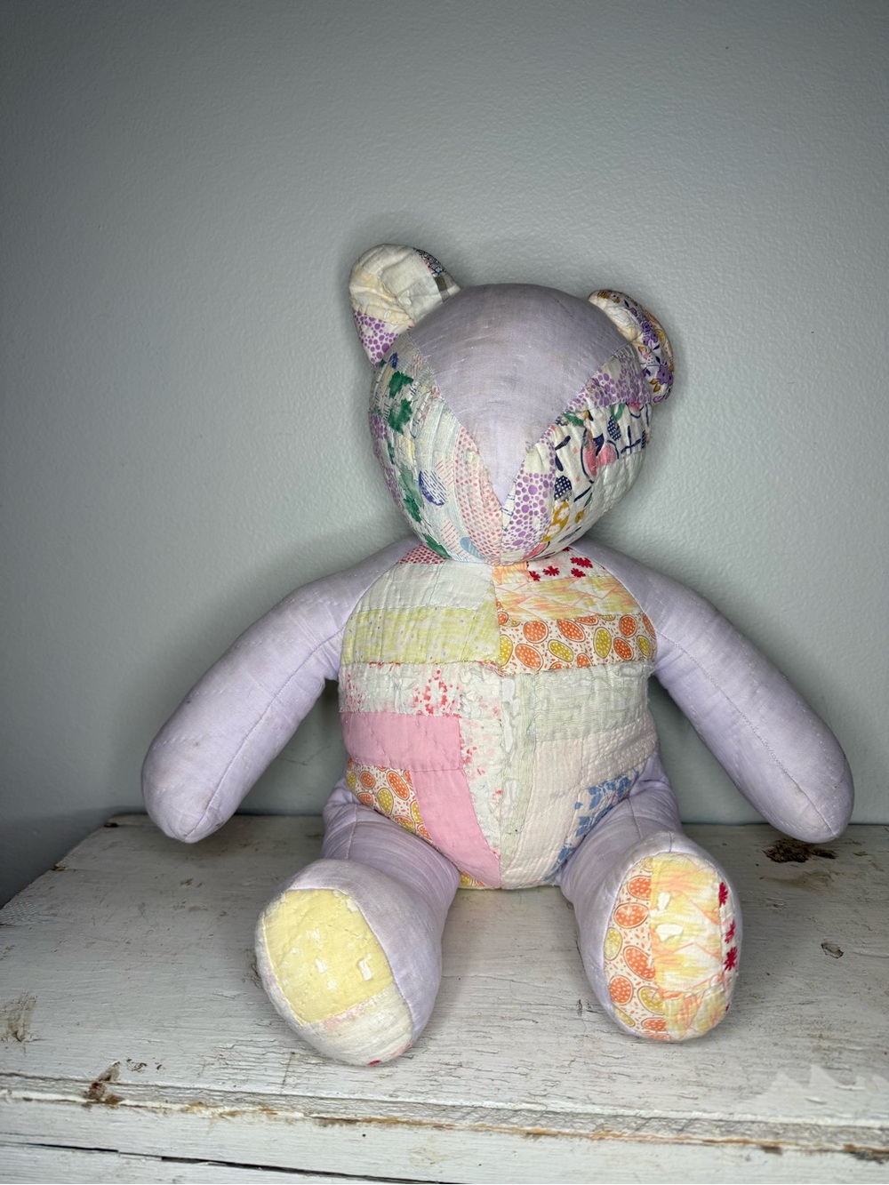 Handmade Lavender Patchwork Teddy Bear - Soft Quilted Home Accent
